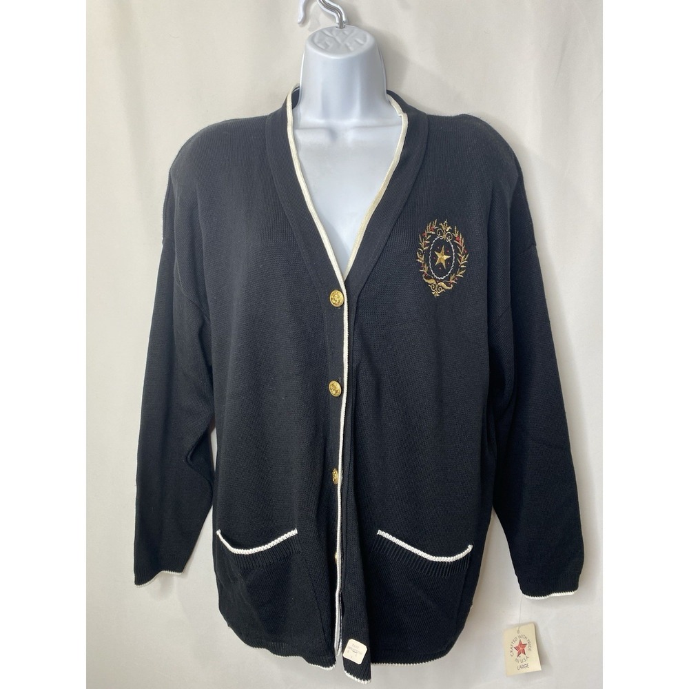 Vintage Bay Point Threads Womens Cardigan Sweater Size Large Academic Crest Nerd